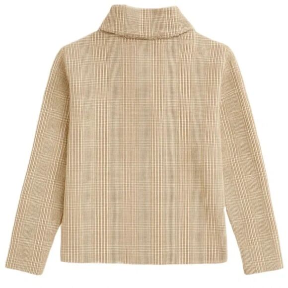 J.Crew Women’s Cowl Neck Plaid Fleece Lined Pullover Sweater L Beige Tan Check - Picture 4 of 7